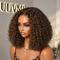 Outlet | Brown Highlights Funmi Curly Glueless 5x5 Closure Lace Curly Wig