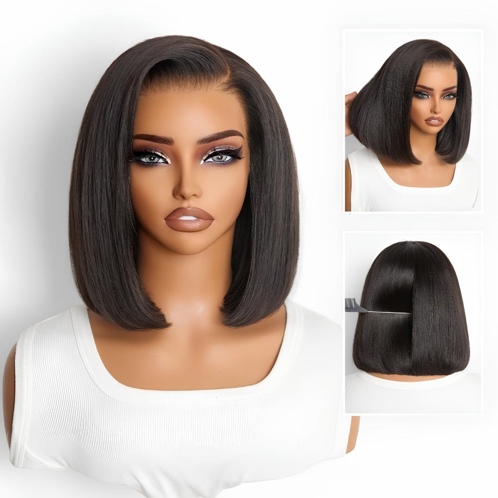 NatureMAX™ Silky Blunt Cut Bob Glueless Ear-to-ear 13x4 HD Lace Front Wig Pre-Cut Lace Flexi-Fit Drawstring Cap