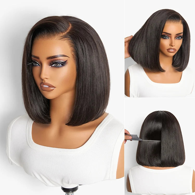 NatureMAX™ Silky Blunt Cut Bob Glueless Ear-to-ear 13x4 HD Lace Front Wig Pre-Cut Lace Flexi-Fit Drawstring Cap