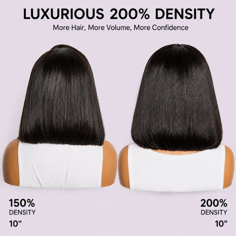 NatureMAX™ 150% / 200% Density Silky Blunt Cut Bob Glueless Ear-to-ear 13x4 HD Lace Front Wig Pre-Cut Lace Flexi-Fit Drawstring Cap