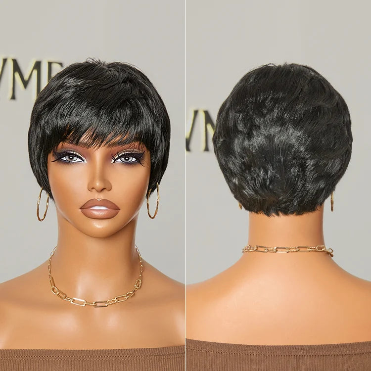 Beginner Friendly Natural Black ReadytoGo Glueless No Lace Short Pixie Cut Wig 06 inches