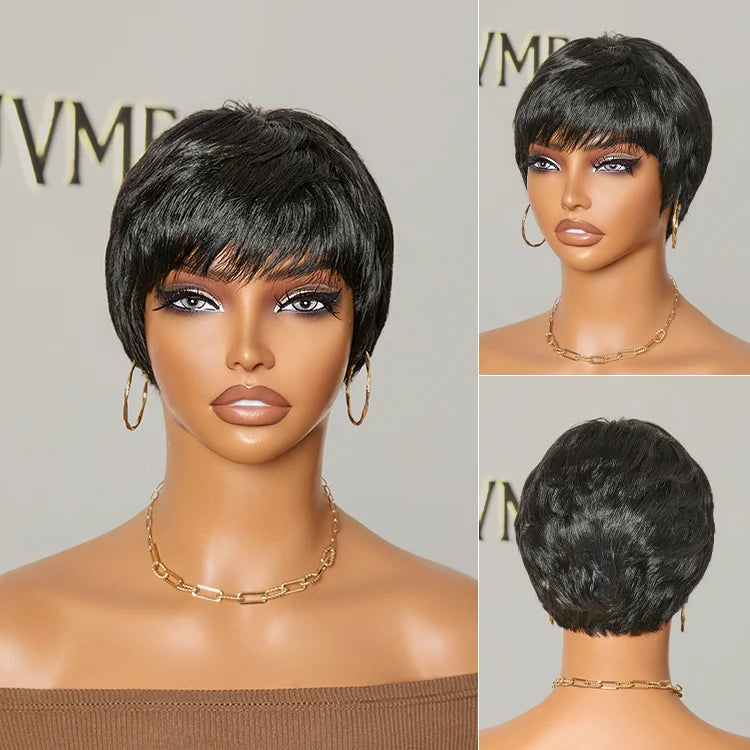 Beginner Friendly Natural Black ReadytoGo Glueless No Lace Short Pixie Cut Wig 06 inches