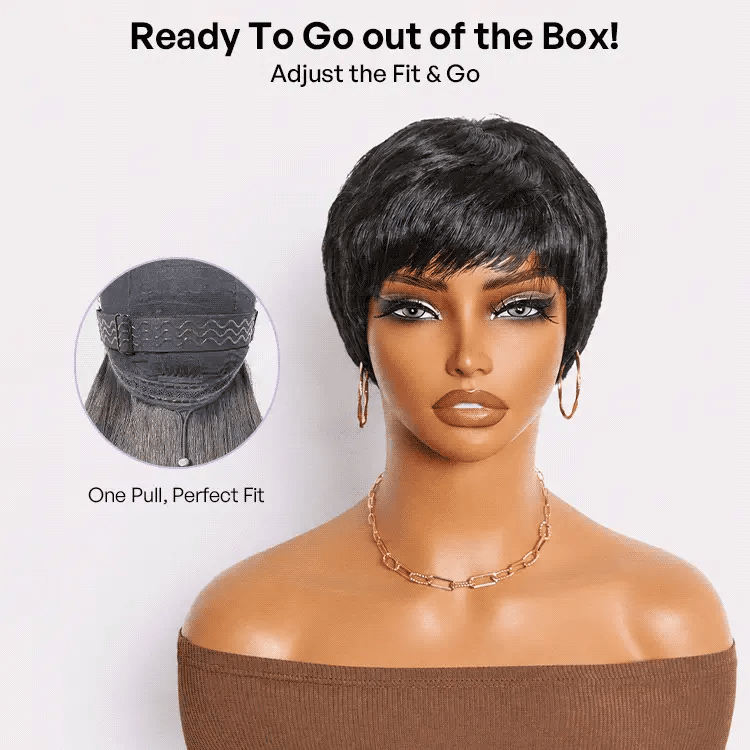 Beginner Friendly Natural Black ReadytoGo Glueless No Lace Short Pixie Cut Wig 06 inches