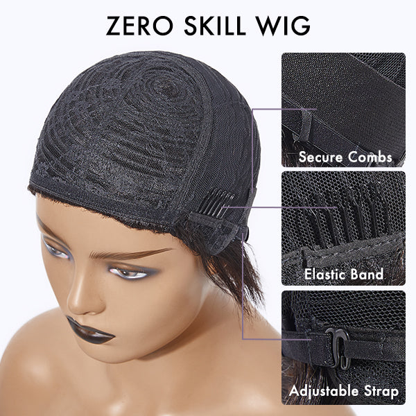 Beginner Friendly Natural Black ReadytoGo Glueless No Lace Short Pixie Cut Wig 06 inches