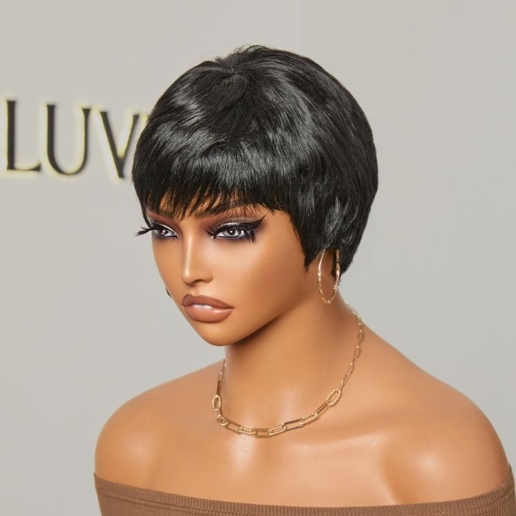 Beginner Friendly Natural Black ReadytoGo Glueless No Lace Short Pixie Cut Wig 06 inches