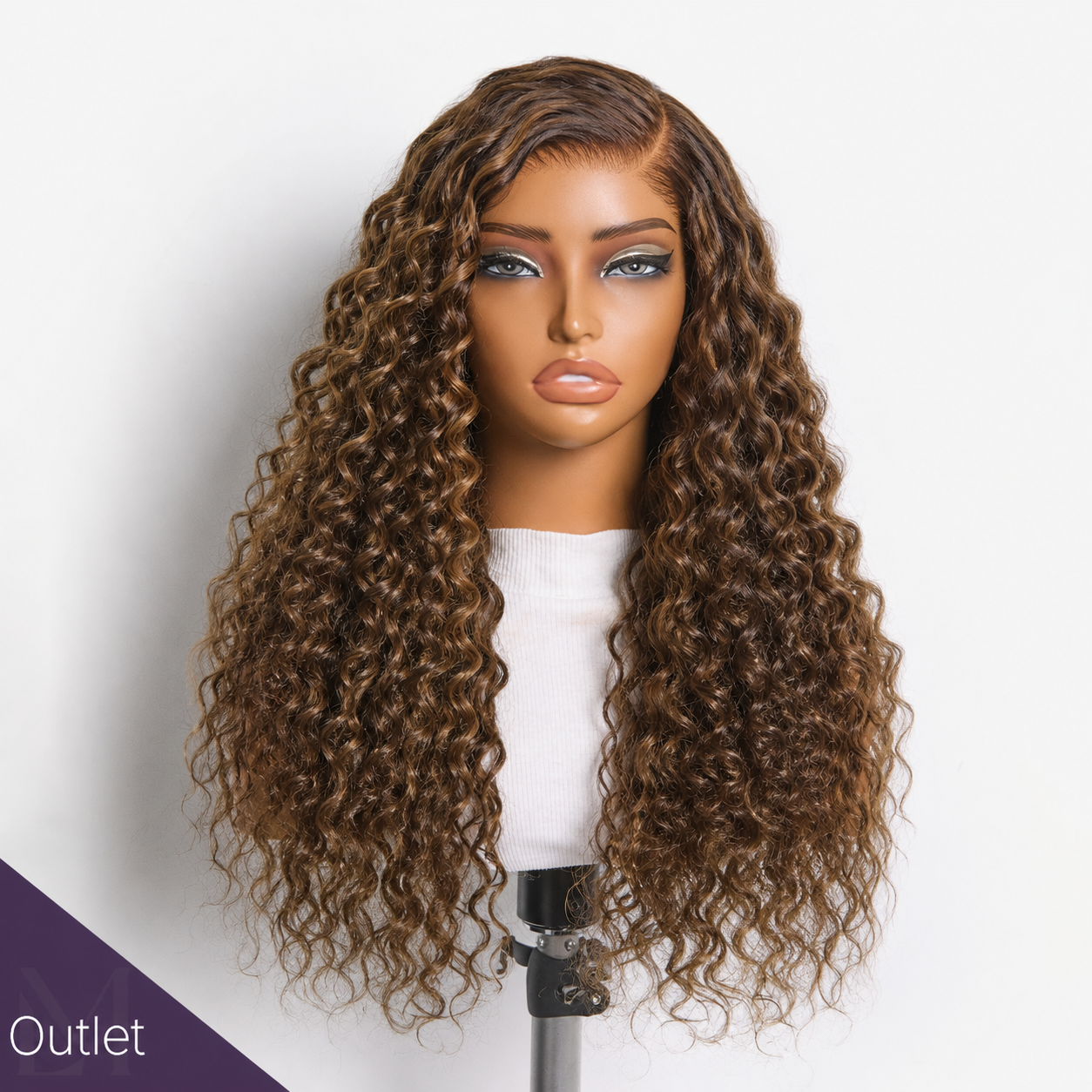 Outlet | Brown Highlight Water Wave 7*6 Lace Wig Pre-cut Lace  Wig