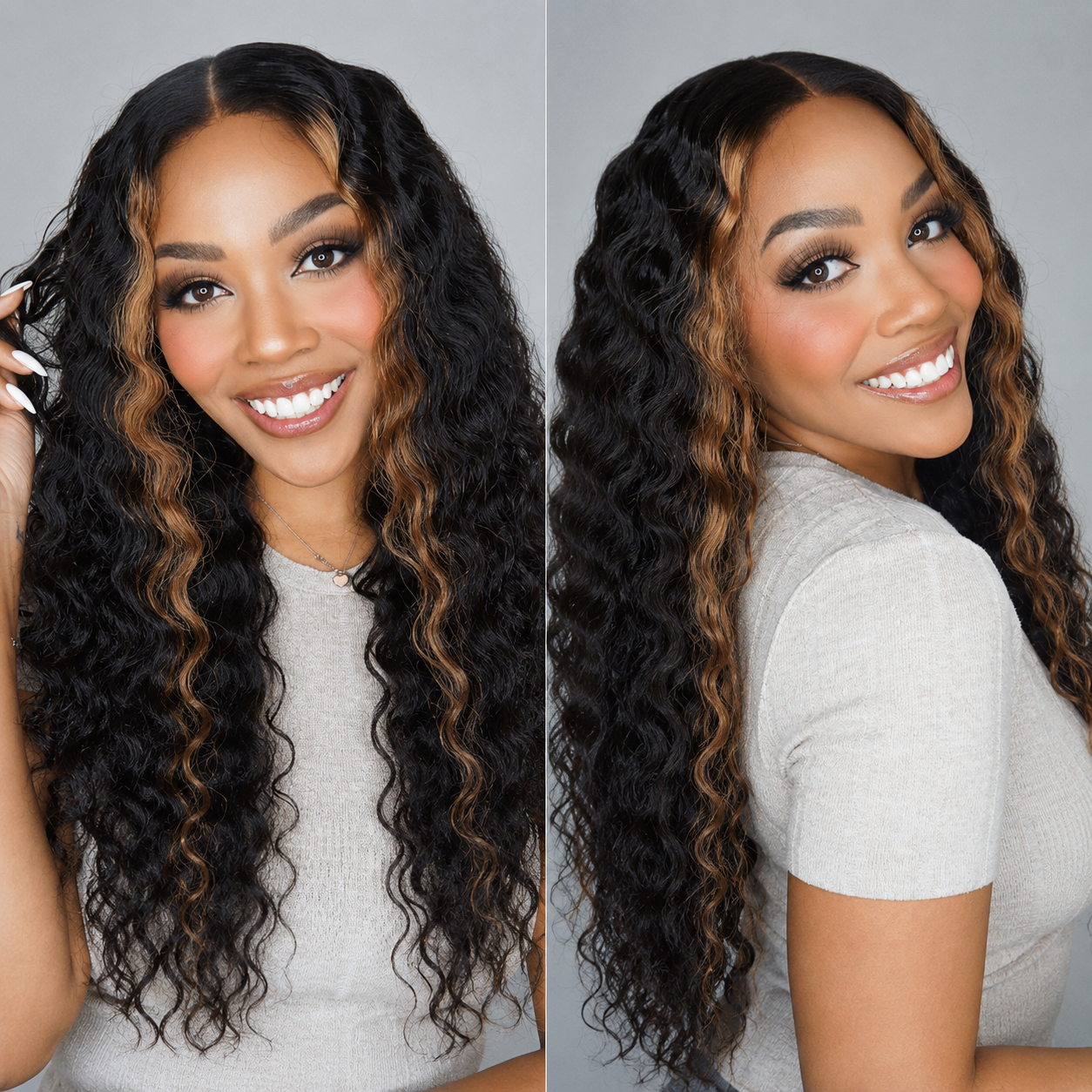 Outlet | Graceful Blonde Highlights Ocean Wave 5x5 Closure HD Lace Glueless Mid Part Wig