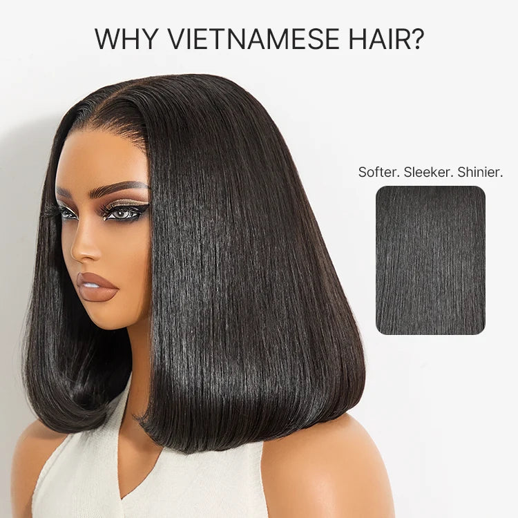 Vietnamese Hair Super Double Drawn Silky Straight Bob Wig Flexi-Fit Drawstring Cap 5x5 Closure Lace