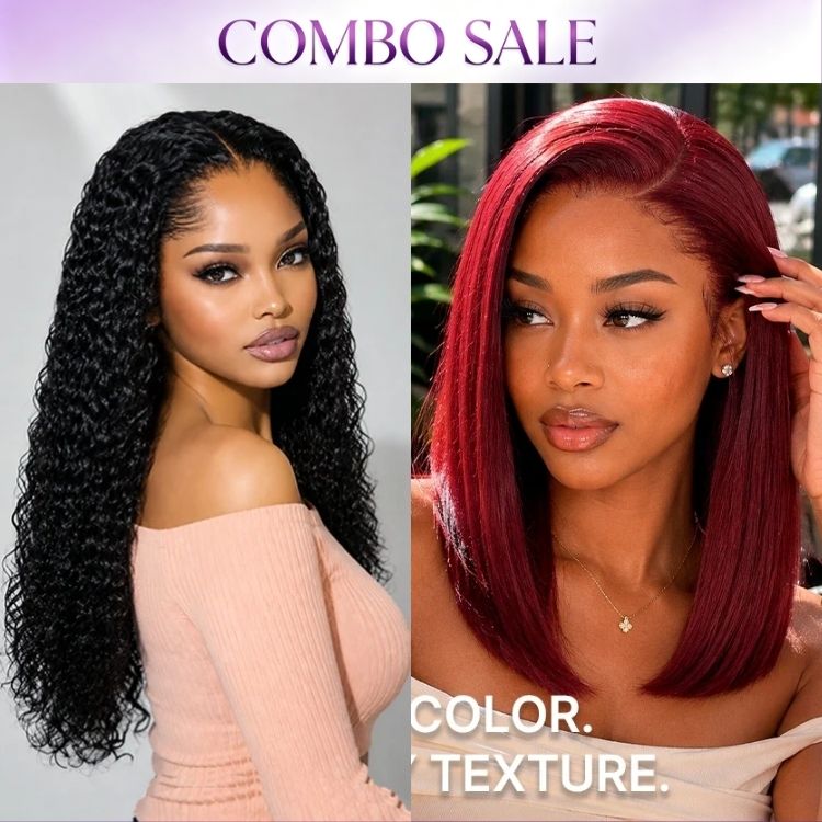 2 For 1 | Pre-do Lagos Hairline Flexi Fit Invisi Drawstring Cap 200% Density New Fummi Curly Glueless 13x4 Frontal Lace Wig+ Ready to Go 180% Density Burgundy Glueless Minimalist HD Lace Short Bob Wig
