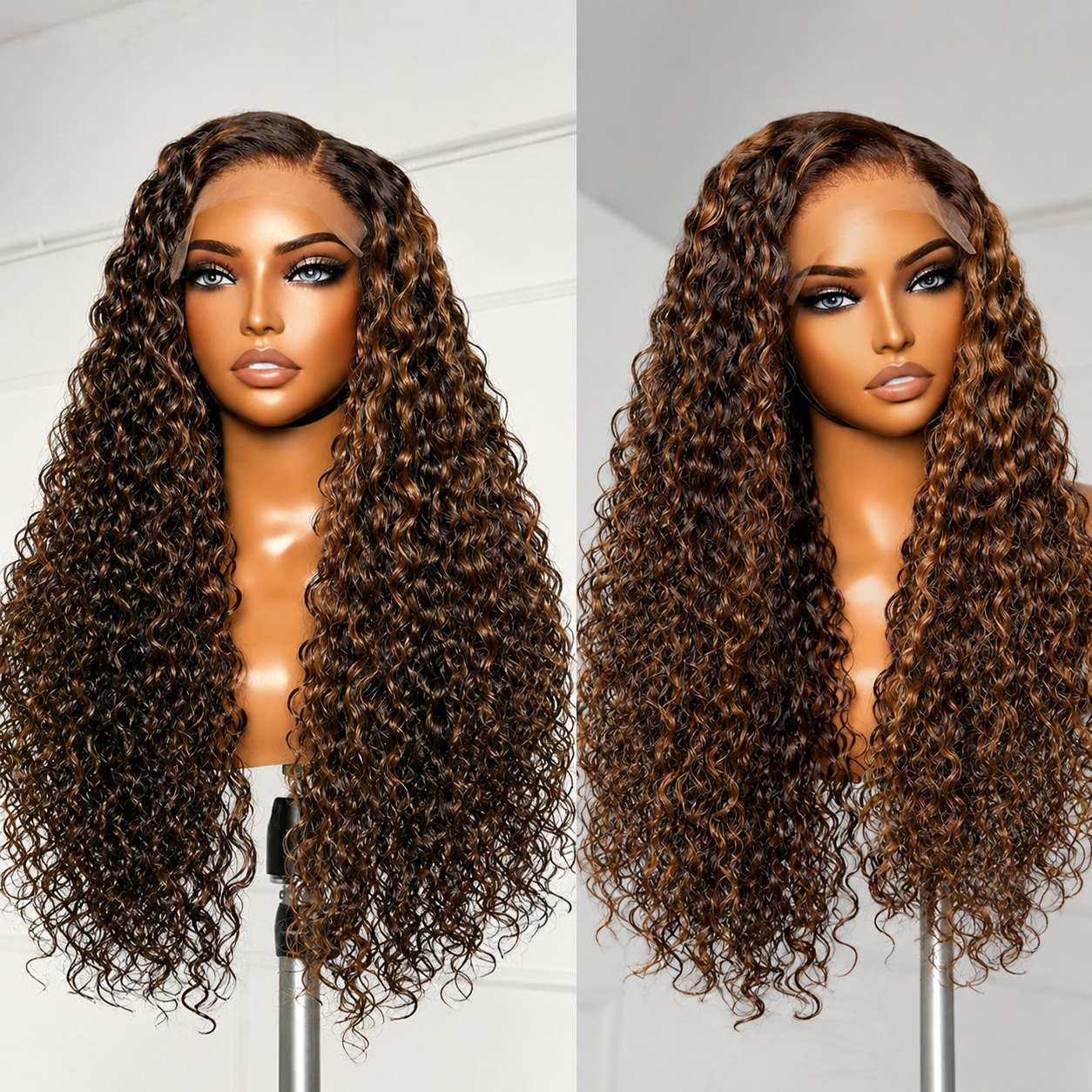 OUTLET | Brown Highlights Funmi Curly Glueless 5x5 Closure Lace Wig Beginner Friendly