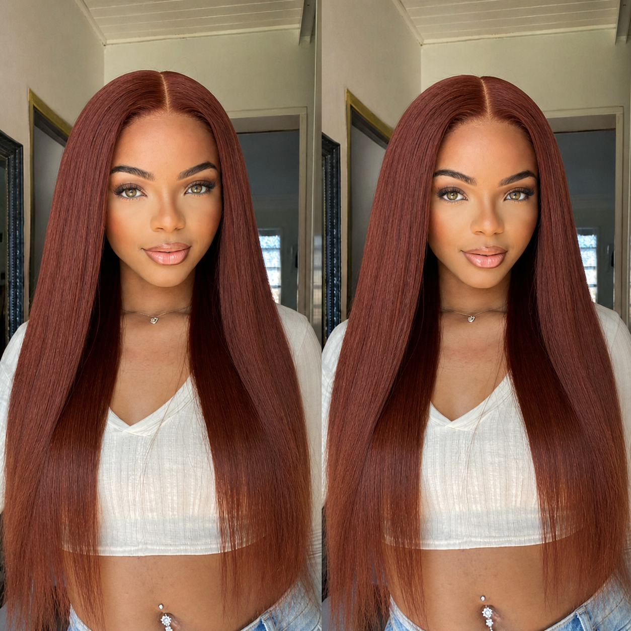 Worth | Cinnamon Brown Color Kinky Straight 5x5 Closure Lace Glueless Wig