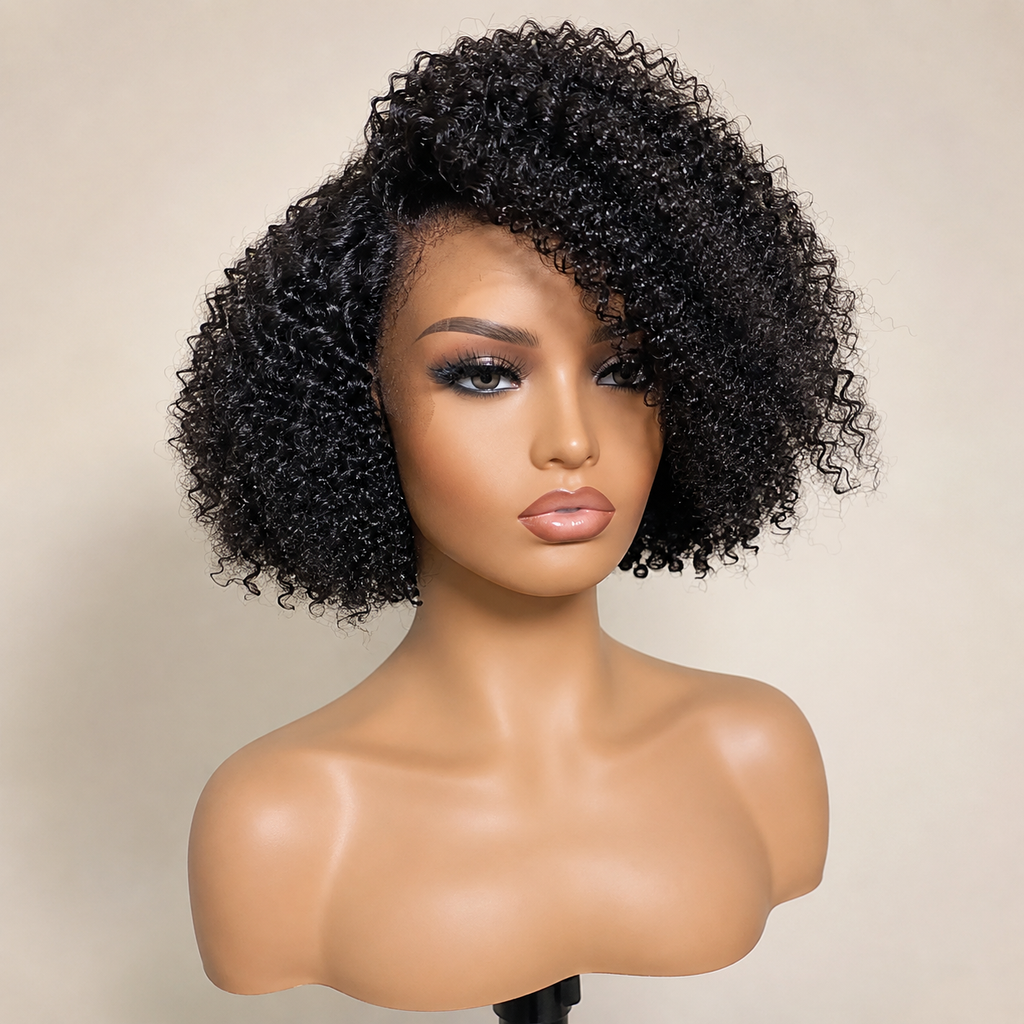 Worth | 4C Edges | Kinky Edges Jerry Curly 5x5 Closure Lace Glueless Short Wig 100% Human Hair