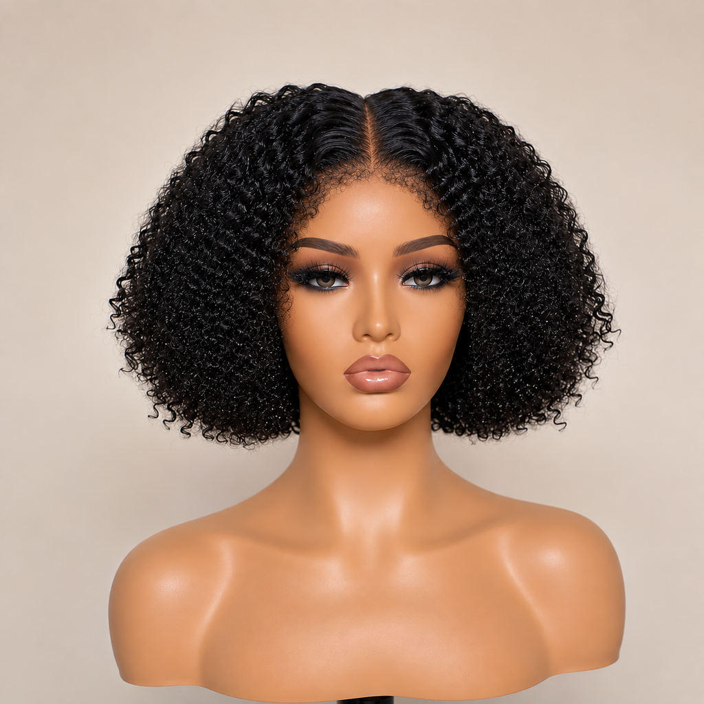 Worth | 4C Edges | Kinky Edges Jerry Curly 5x5 Closure Lace Glueless Short Wig 100% Human Hair