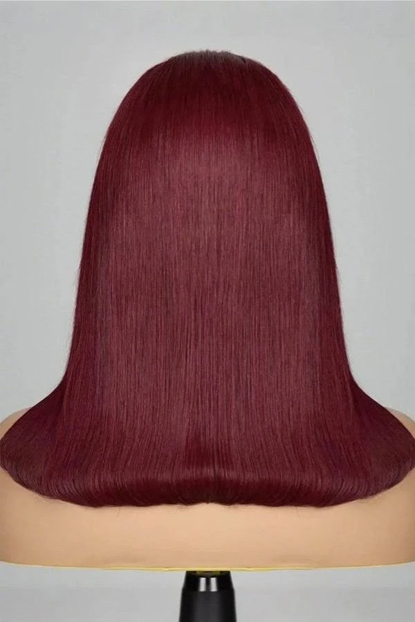 Double Drawn 4x4 Lace Closure Wig Pre Plucked Human Hair 99j Burgundy Color 180% Density