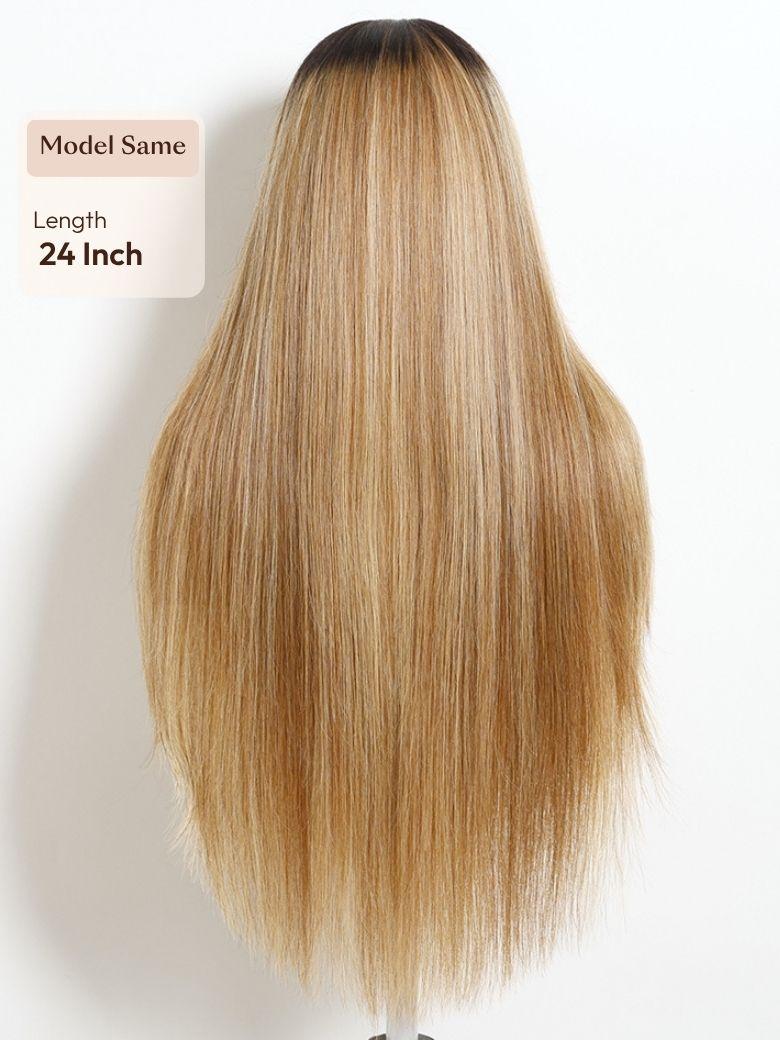 UNice Honey Blonde with Dark Roots Layered Straight Bye-Bye Slip™ 13x4 Lace Front Human Hair Wig Put-On-and-Go