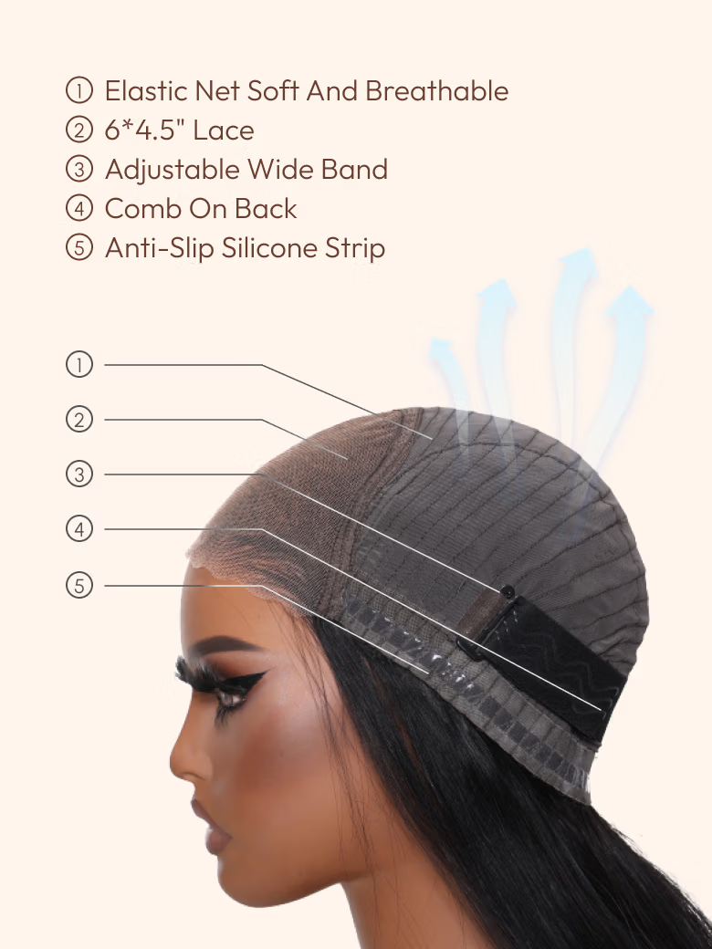 The UNice 180% Density Pre-Cut 6x4.5 Glueless Lace Honey Brown Highlights Jerry Curly wig image highlights ElasticNetSoftAndBreathable, 6*4.5"Lace, AdjustableWideBand.