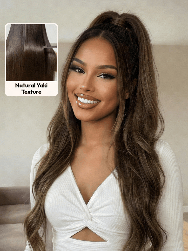 UNice Bye-Bye Knots 7x5 Lace Black to Chestnut Brown Ombre Yaki Straight Wig With Invisi Drawstring