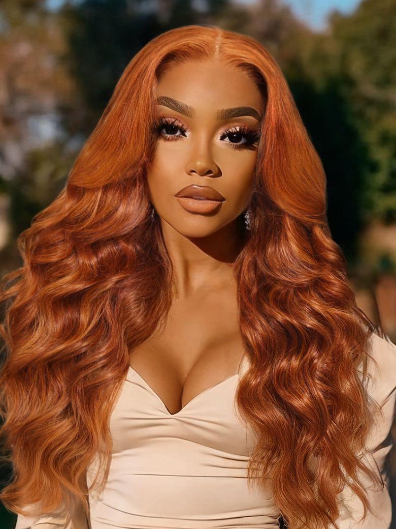 13x4 Pre-Everything™ Lace Frontal Burnt Orange Ombre Body Wave Ginger Color Drawstring Glueless Wig