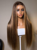 The UNice 13x4 Bye Bye Slip Lace Frontal Soft Ombre Caramel Brown Balayage Body Wave Wig product image shows a wig with long wavy hair and body wave texture, ombre, 13x4.