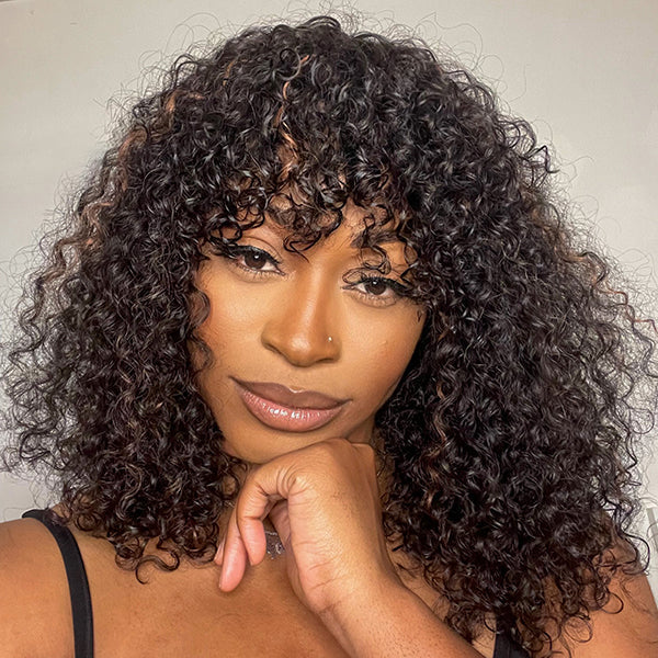 Worth | Throw On & Go | Full & Highlight Curly Wig With Bangs