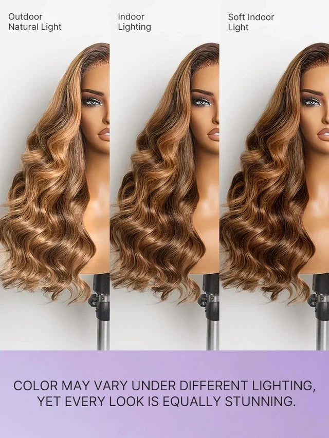 Highlight Color 13x4 Transparent Lace Body Wave 100% Human Hair Wig 180 Density
