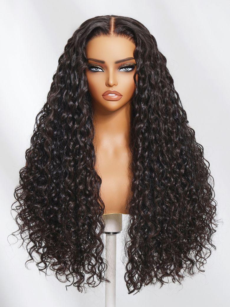 The UNice Invisible Strap 360 Lace Black Water Wave and Body Wave Wig product image shows a long curly wig with a long, wavy hair and body wave texture, water wave.