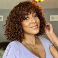Ombre Brown Short Curly Throw On & Go Fringe Glueless Wig | Beginner Friendly