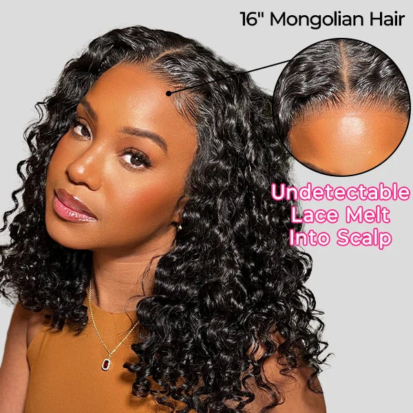 Glueless 4x4 Pre Cut Lace Water Wave Short Bob Wigs 100% Human Hair