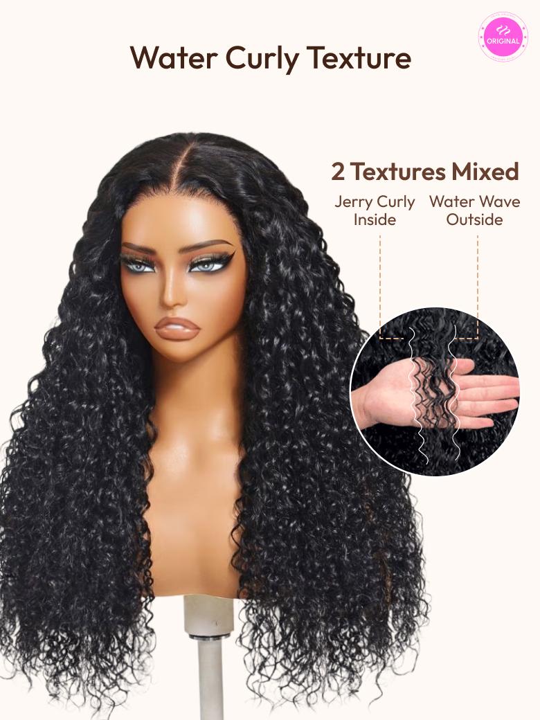 The UNice New In 13x4 Pre-Everything Lace Frontal & 7X5 Lace Natural Black Bouncy Water image highlights Water Curly Texture, ORIGINAL, 2 TexturesMixed, Jerry.