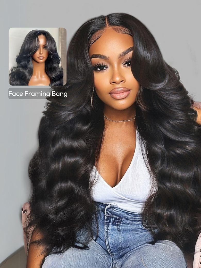 The UNice HD Real Scalp Wig 13x4 Invisible Lace Frontal Loose Wave with Face Framing visual image position 3 shows a woman wearing a wig with long hair | loose wave.