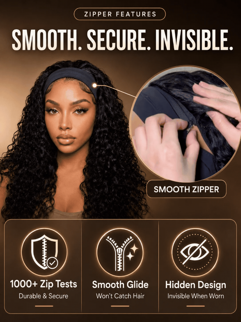 UNice Water Wave In Natural Black 2-In-1 Switch™ Breathable Headband Wig with Flexible Drawstring