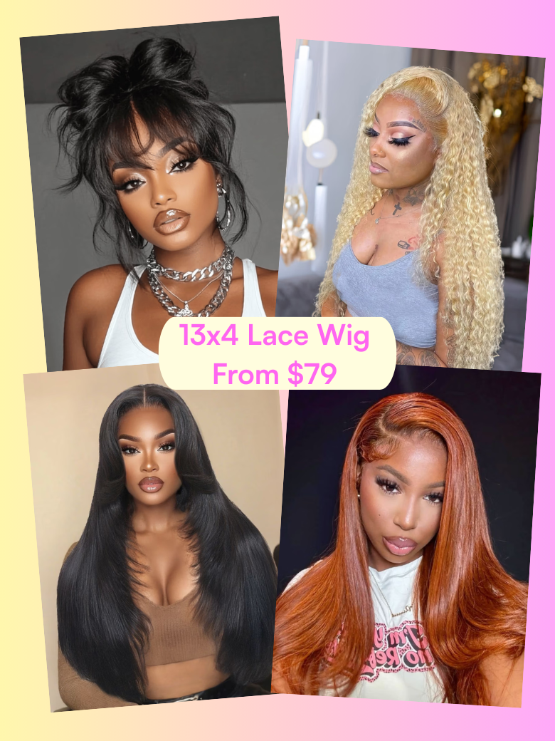 A model displays the UNice 13x4 Lagge Lace Wig, showing wigs for black women and 13x4, lace finish.
