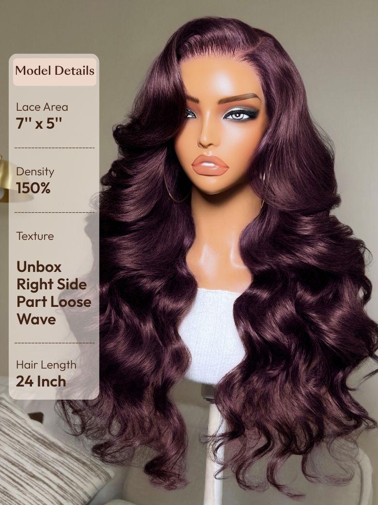 7x5 & 13x4 Bye-Bye Slip™ Glueless Lace Purple Black Cherry Loose Wave & Layered Straight Wig-Pull & Go With Invisi Drawstring