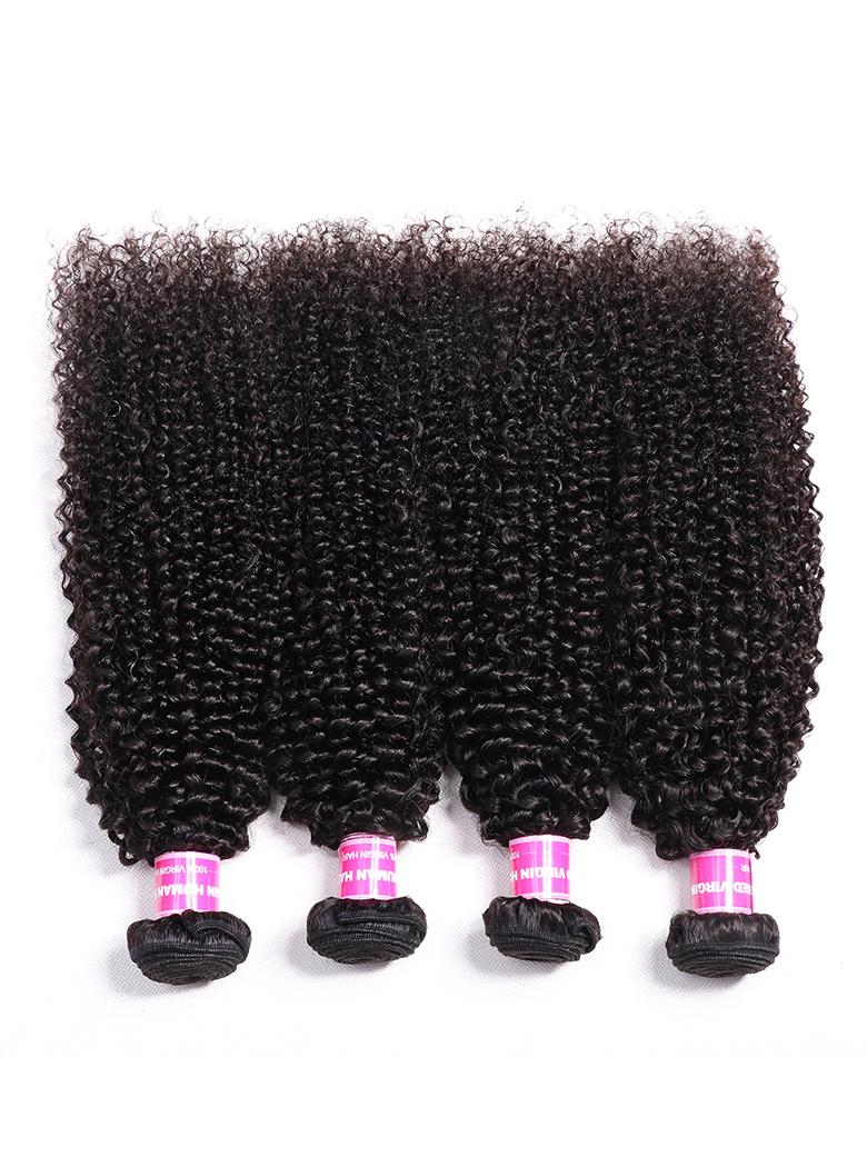 The UNice Hair 4 Bundles Kinky Curly Unprocessed Virgin Hair visual image position 6 shows brazilian curly bundles | kinky curly texture, curly texture, bundle fullness.