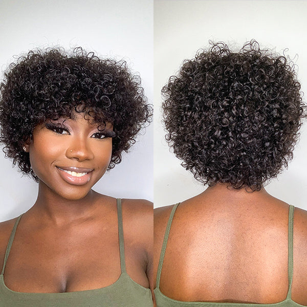 SouthKiss Hair Throw On & Go | Ultra Natural Lightweight Bouncy Wig with Bangs 100% Human Hair