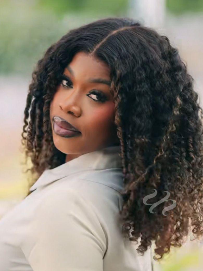 UNice Ombre Brown Burmese Curly Wig With Finger Curly Ends Bye-Bye Slip™ 7×5 Lace Closure Glueless Glam-Ready Defined Curl Finish Subtle Ombre Blend