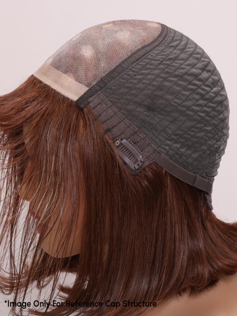 The UNice AMARA -12" MONO STRAIGHT HUMAN HAIR WIG visual image position 9 shows a model with long brown hair | visible text: *Image Only For Reference Cap Structure |.