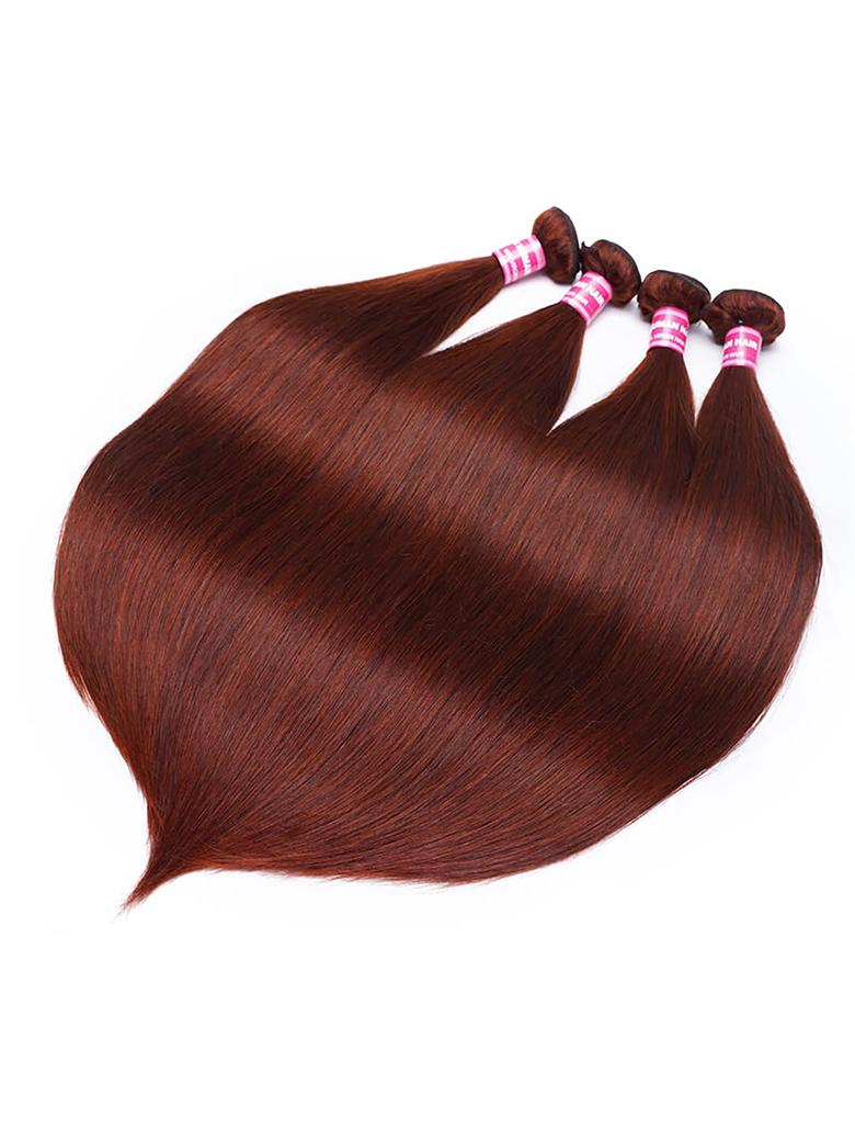 The UNice Dark Auburn Straight Remy Human Hair 4 Bundles With Closure Deal product image shows virgin hair extensions straight straight straight straight straight.