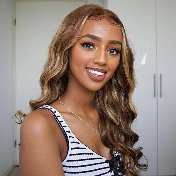 Highlight Color 13x4 Transparent Lace Body Wave 100% Human Hair Wig 180 Density