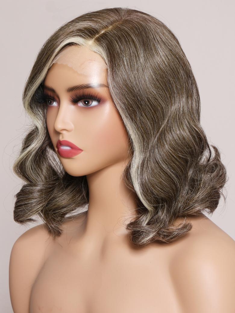 The UNice SLOANNE- 12" MONO & SWISS LACE BODY WAVE HUMAN HAIR WIG product image shows a wig with a blonde wig and a long wavy hair and body wave texture, lace finish.