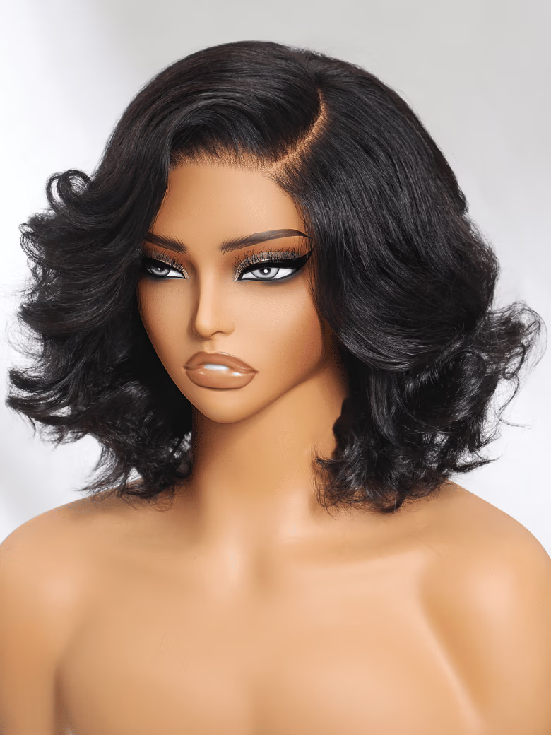 The UNice 13x4 Lace Front 200% Density Big Loose Wave Black Shoulder Length Wig product image shows a black wig with a wavy, wavy hair and loose wave texture, 13x4, lace.