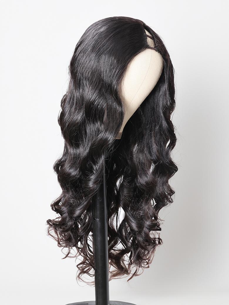 The UNice Beginner Friendly Body Wave No Lace No Gel No Leave Out New Put On And Go U wig visual image position 4 shows a wig on a manne | body wave texture, lace finish.