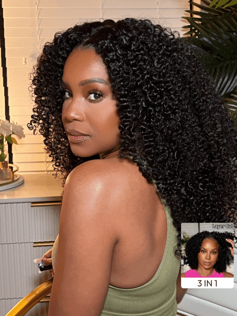 UNice Blend & Secure Half Wig Kinky Curly Glueless Wig for Beginners
