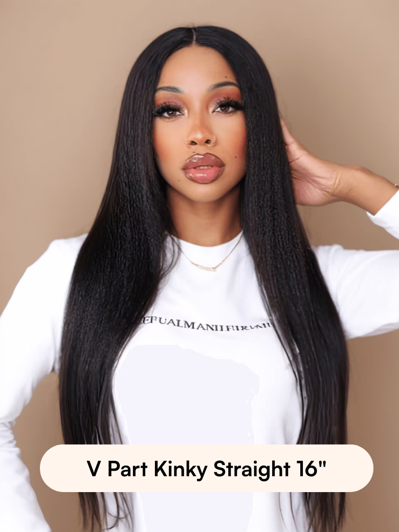 A model displays the Unice Flash Sale Glueless wig 13x4 Front Lace/ 250% Density/ Body Wave... 16 Inch wig, showing a model with long black hair wearing a white shirt.