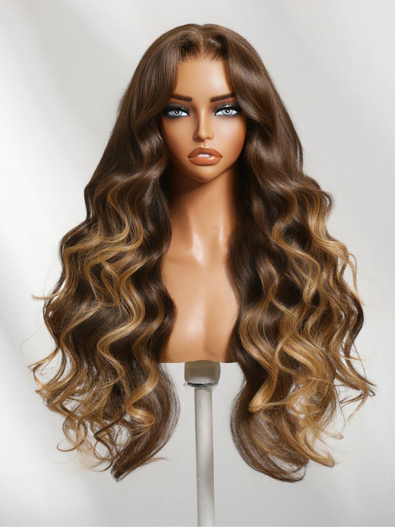 UNice Bye-Bye Knots™ 7x5 Lace Deep Brown with Caramel Higlights Loose Wave Drawstring Glueless Wig