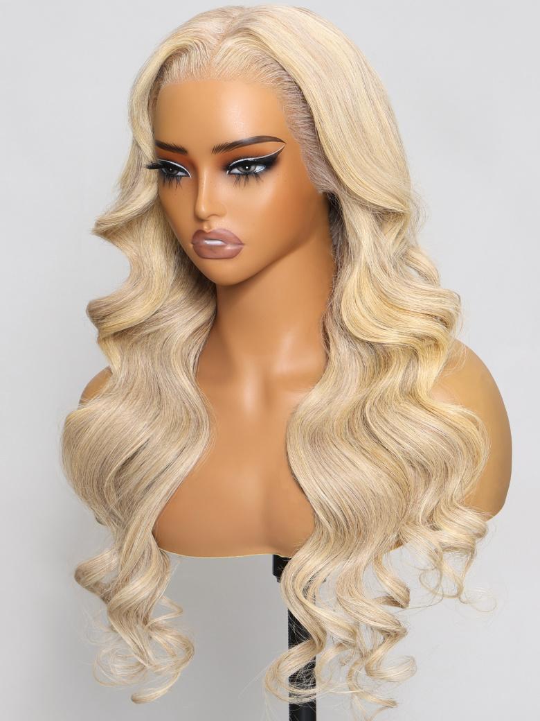The UNice 13x4 Lace Front Body Wave Glossy Blonde Pre-Everything Wig product image shows blonde blonde wavy lace wig and body wave texture, 13x4, lace finish.
