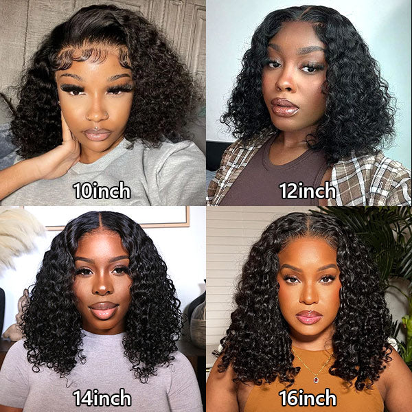Glueless 4x4 Pre Cut Lace Water Wave Short Bob Wigs 100% Human Hair