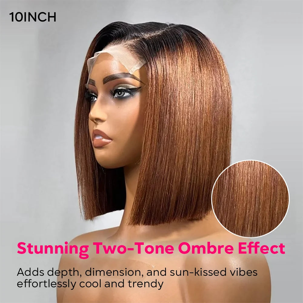 Brown Bob Wig Human Hair Invisible Melted Lace Wigs Pre Plucked Hairline Glueless Wigs For Black Women