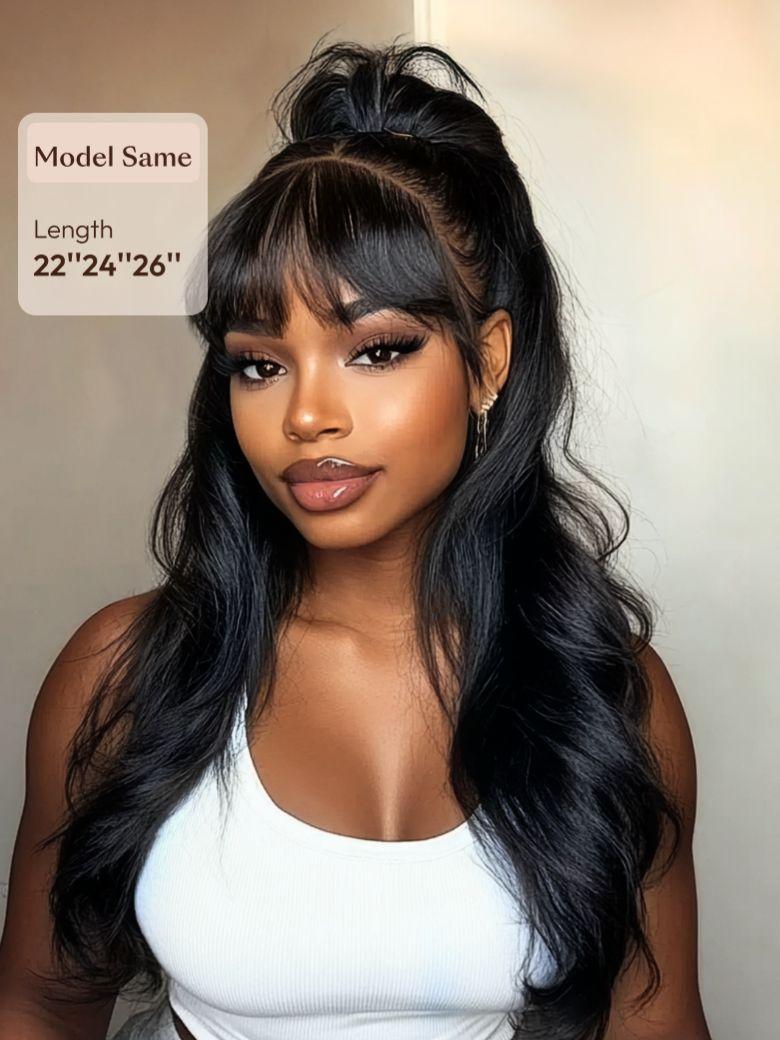 A model displays the UNice 3pcs/pack Peruvian Virgin Hair Loose Wave, showing a model with long black hair wearing a white top and loose wave texture.