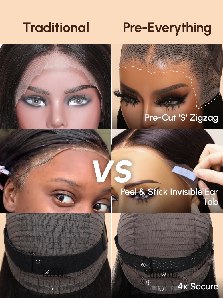 A model displays the UNice 7x5 Lace Bye Bye Knots & 13x6 Lace Frontal Black Body Wave Pre-Everything Wig, showing a model with a hair brush and a hairdre and body wave.